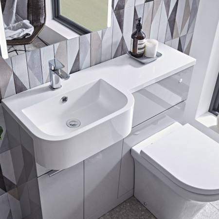 MAT12LG/MAT12BL Tavistock Match 1200mm Left Hand Gloss Light Grey Combination Unit with Chrome Tap
