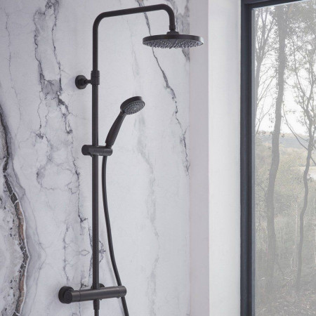 SMT1513 Tavistock Merit Dual Function Bar Valve with Shower Head and Handset Black Lifestyle