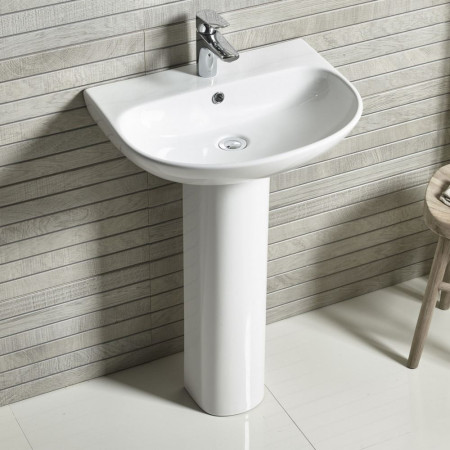 RA550SB/PE100S Tavistock Orbit 550mm Basin and Pedestal with Chrome Tap