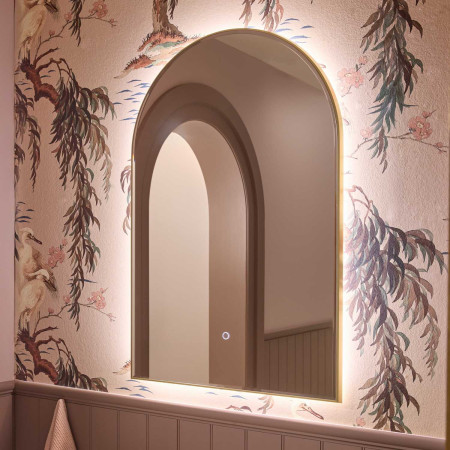 XGM50ABR Tavistock Oxygen 500 x 900mm Illuminated Brushed Brass Arch Mirror Lifestyle