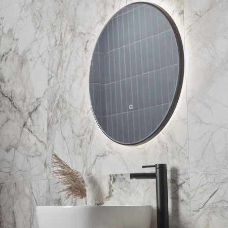 XGM60CBL Tavistock Oxygen 600mm Illuminated Matt Black Circular Mirror Lifestyle