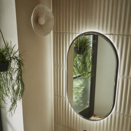 XGM50P-GM Tavistock Oxygen 800 x 500mm Illuminated Gunmetal Pill Mirror Bathroom Setting