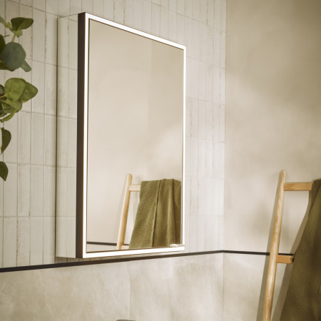 PTC050BL Tavistock Portrait 700 x 500mm Single Door Illuminated Mirror Cabinet in Black Lifestyle