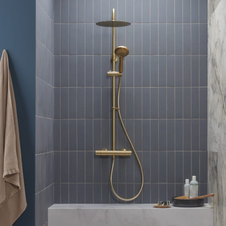 SQT1513 Tavistock Quantum Brushed Brass Thermostatic Dual Function Bar Shower Bathroom Setting