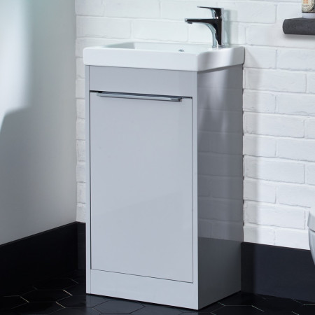 SQ450FG/SQ450BC Tavistock Sequence 450mm Freestanding Unit in Gloss Light Grey with Basin Lifestyle