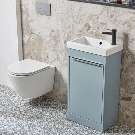 Tavistock Sequence 450mm Freestanding Unit in Mineral Blue with Basin Lifestyle