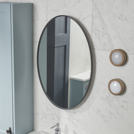 VRM50V Tavistock Verge Framed Oval Black Bathroom Mirror Lifestyle