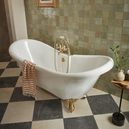 DC17013 Tavistock Vitoria 1750mm Double Ended Slipper Bath with Brushed Brass Legs
