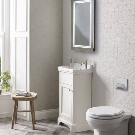 VT50FLW/DB850CLS Tavistock Vitoria 500mm Cloakroom Unit in Linen White with Basin Lifestyle
