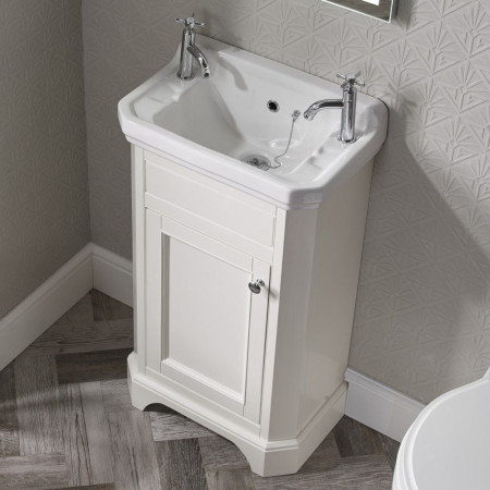 VT50FLW/DB850CLS Tavistock Vitoria 500mm Cloakroom Unit in Linen White with Basin and Chrome Taps