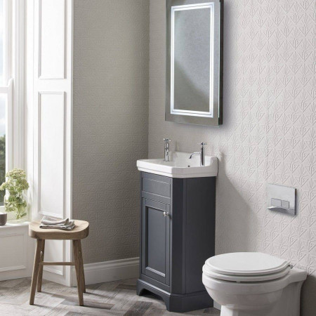 VT50FDGM/DB850CLS Tavistock Vitoria 500mm Cloakroom Unit in Matt Dark Grey with Basin Lifestyle