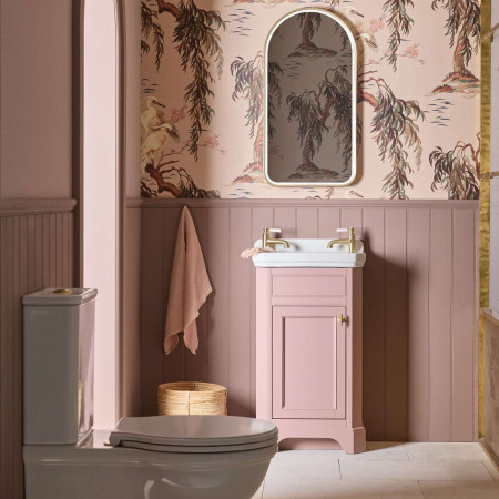 VT50FSP/DB850CLS Tavistock Vitoria 500mm Cloakroom Vanity Unit with Basin in Suede Pink Lifestyle