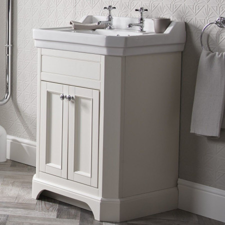 VT60FLW Tavistock Vitoria 600mm Freestanding Unit in Linen White with Basin 2TH Variant