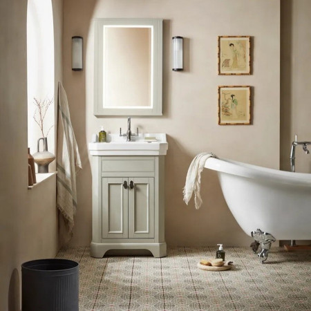 Tavistock Vitoria 600mm Freestanding Unit in Pebble Grey with Basin Lifestyle
