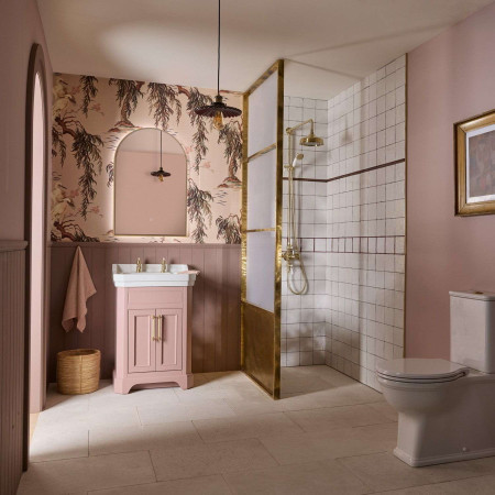 VT60FSP Tavistock Vitoria 600mm Freestanding Vanity Unit with Basin in Suede Pink Bathroom Settings