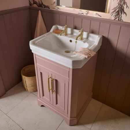 VT60FSP Tavistock Vitoria 600mm Freestanding Vanity Unit with Basin in Suede Pink and 2TH Basin Variant