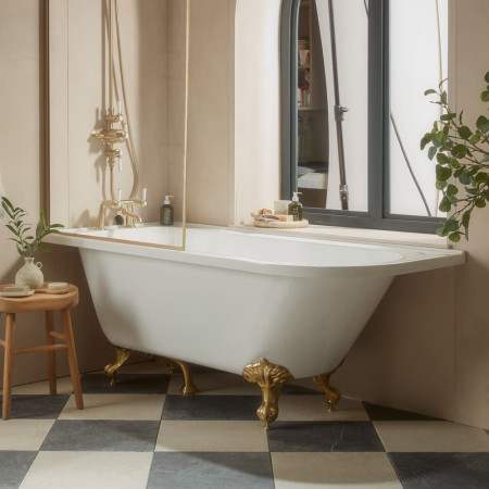DC17014 Tavistock Vitoria Left Hand Corner Shower Bath with Brushed Brass Legs