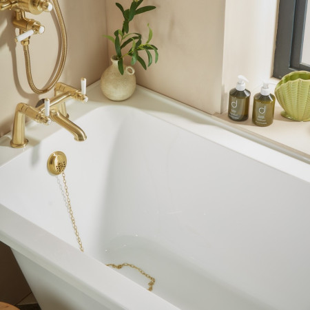 DC17014 Tavistock Vitoria Left Hand Corner Shower Bath with Brushed Brass Tap & Waste
