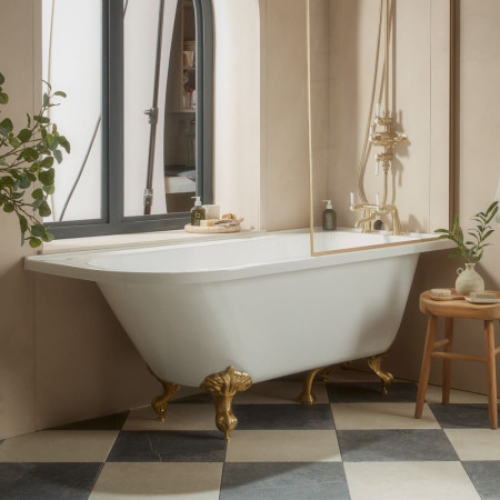 DC17015 Tavistock Vitoria Right Hand Corner Shower Bath with Brushed Brass Legs