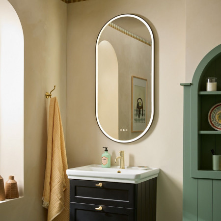 Tavistock Zephyr Black and Brass 500 x 1000mm Pill Illuminated Mirror
