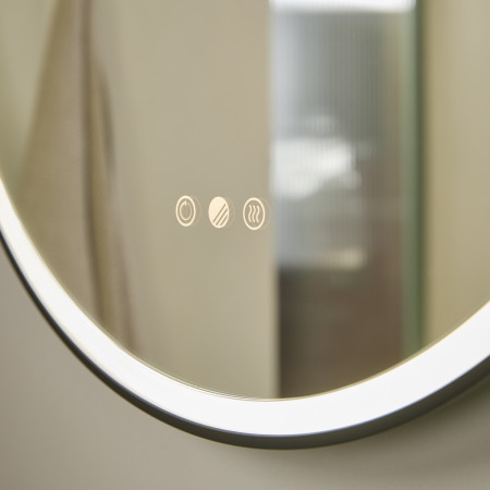 ZYM5010P Tavistock Zephyr Black and Brass 500 x 1000mm Pill Illuminated Mirror Close Up