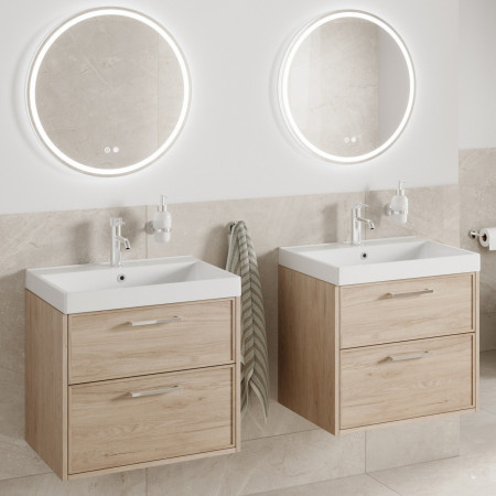 VAACTSS60LO Vantara Active 600mm Wall Hung Slim Shaker Vanity Unit and Basin in Light Oak Lifestyle