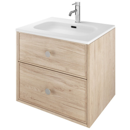 VAACTSS60LO Vantara Active 600mm Wall Hung Slim Shaker Vanity Unit and Basin in Light Oak with Slim Basin