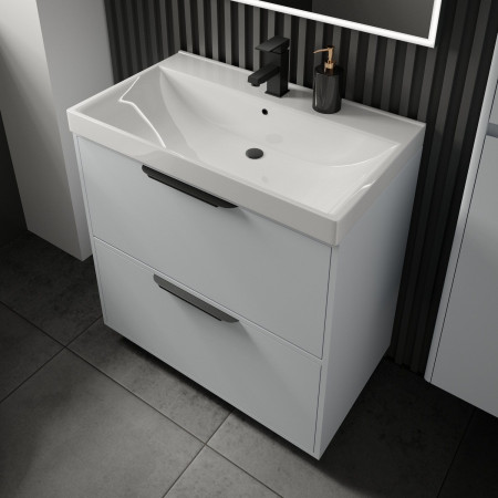 VAACTF80LG Vantara Active 800mm Freestanding Vanity Unit and Basin in Light Grey with Black Handles