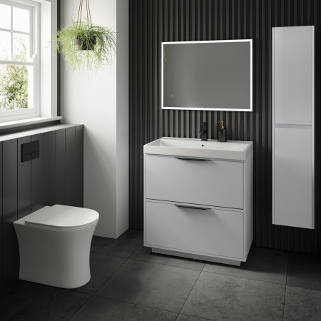 VAACTF80LG Vantara Active 800mm Freestanding Vanity Unit and Basin in Light Grey with Tall Boy Storage Unit