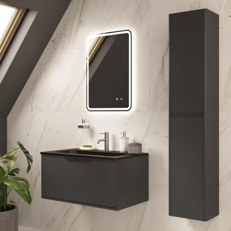VAACT80DG Vantara Active Wall Hung 800mm Vanity Unit and Basin in Dark Grey with Slim Black Basin Lifestyle