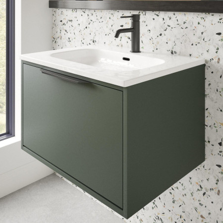 VAACT80DG Vantara Active Wall Hung 800mm Vanity Unit and Basin in Dark Grey with Black Tap Lifestyle