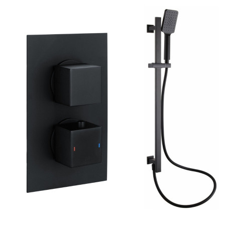 Vantara Stellar Black Square Concealed Thermostatic Valve and Slide Rail Kit