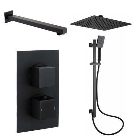 Vantara Stellar Black Square Concealed Thermostatic Valve with Fixed Head and Slide Rail