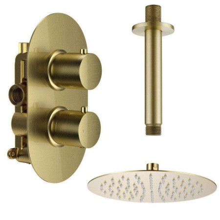 Vantara Stellar Brushed Brass Concealed Thermostatic Valve and Ceiling Head