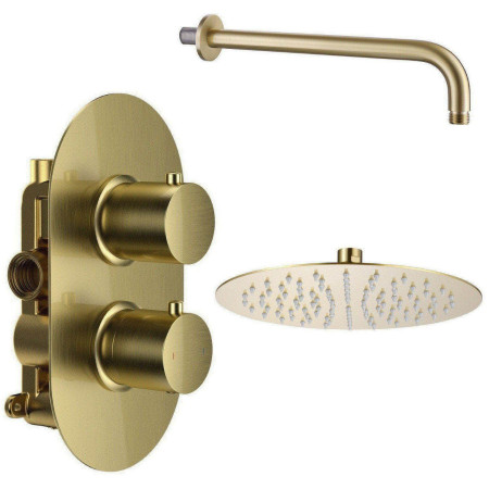 Vantara Stellar Brushed Brass Concealed Thermostatic Valve and Wall Head