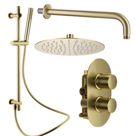 Vantara Stellar Brushed Brass Concealed Thermostatic Valve with Wall Head and Slide Rail