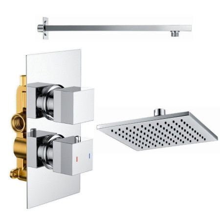 Vantara Stellar Chrome Square Concealed Thermostatic Valve and Fixed Head