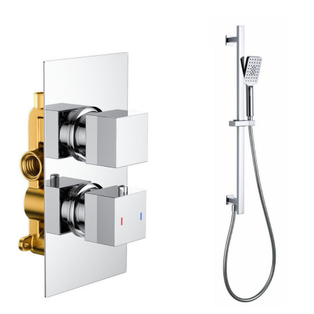 Vantara Stellar Chrome Square Concealed Thermostatic Valve and Slide Rail Kit