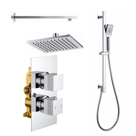 Vantara Stellar Chrome Square Concealed Thermostatic Valve with Fixed Head and Slide Rail