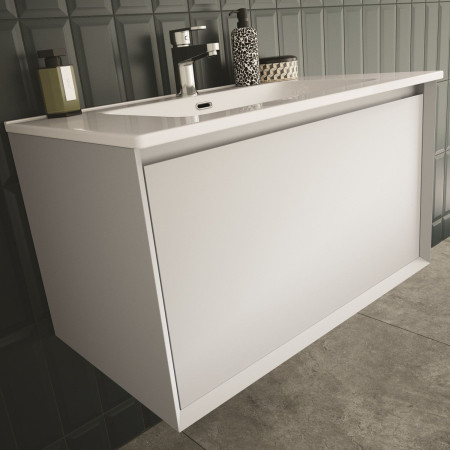 VALEO80MG Vantara Leon810mm Wall Hung Vanity Unit and Basin in Matt Mid Grey Close Up