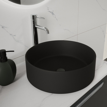 VAMN38MB Vantara Moon 360mm Matt Black Countertop Basin Lifestyle
