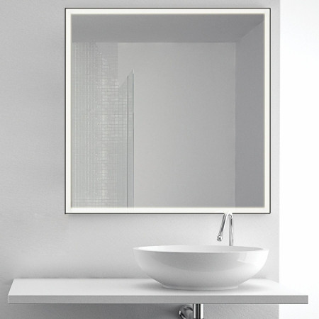 VAFRM60K Vantara Matt Black Frame 600 x 800mm Illuminated Bathroom Mirror Room Setting