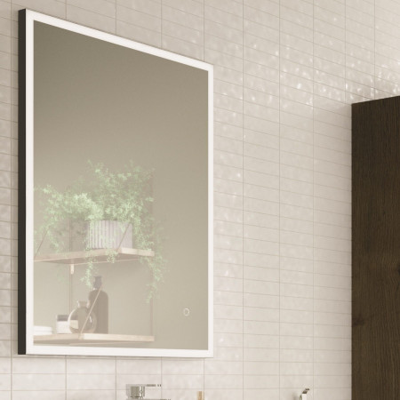 VAFRM60K Vantara Matt Black Frame 600 x 800mm Illuminated Bathroom Mirror Lifestyle