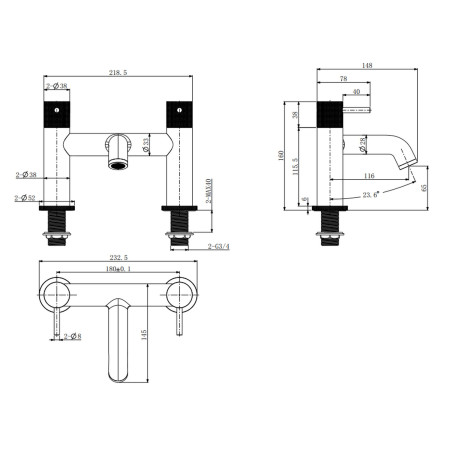 VACMT04C Vantara Comet Bath Filler in Chrome Line Drawing