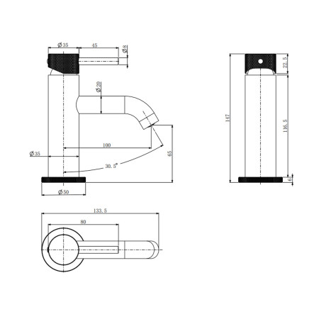 VACMT01K Vantara Comet Mini Mono Basin Mixer with Waste in Black Line Drawing