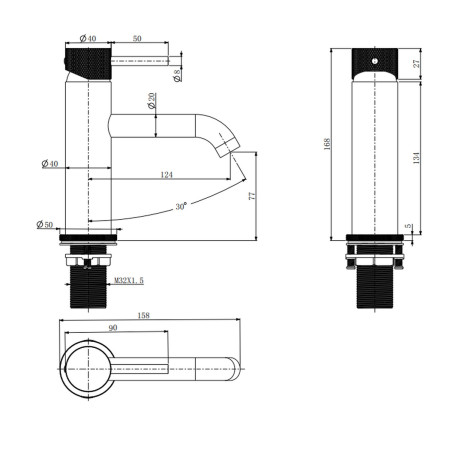VACMT02C Vantara Comet Mono Basin Mixer with Waste in Chrome Line Drawing