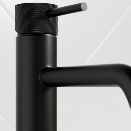 VACMT03K Vantara Comet Tall Basin Mixer in Black Textured Handle Close Up