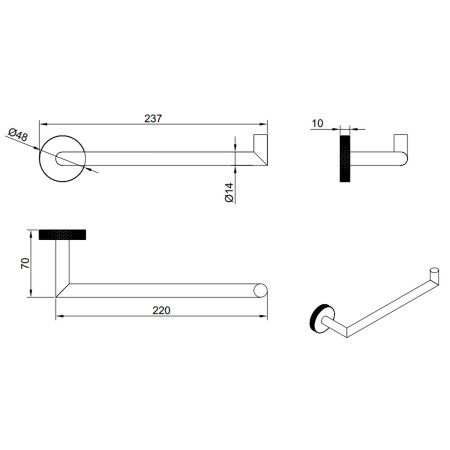 VACMT1BR Vantara Comet Towel Ring in Brushed Brass Line Drawing