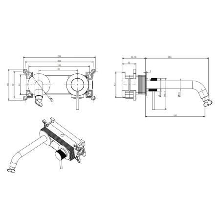 VACMT06K Vantara Comet Wall Mounted Basin Mixer in Black Line Drawing