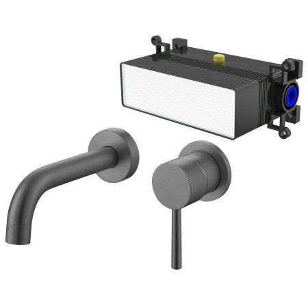 Vantara Fortune 2TH Wall Mounted Basin Mixer in Gunmetal Grey